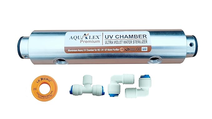 Aqualex, Pokar RO, Premium Heavy Aluminium Kant Type UV Chamber + Teflon Tape + Tee + Elbow 2 pcs for RO-UV Water Purifier (As per Image)