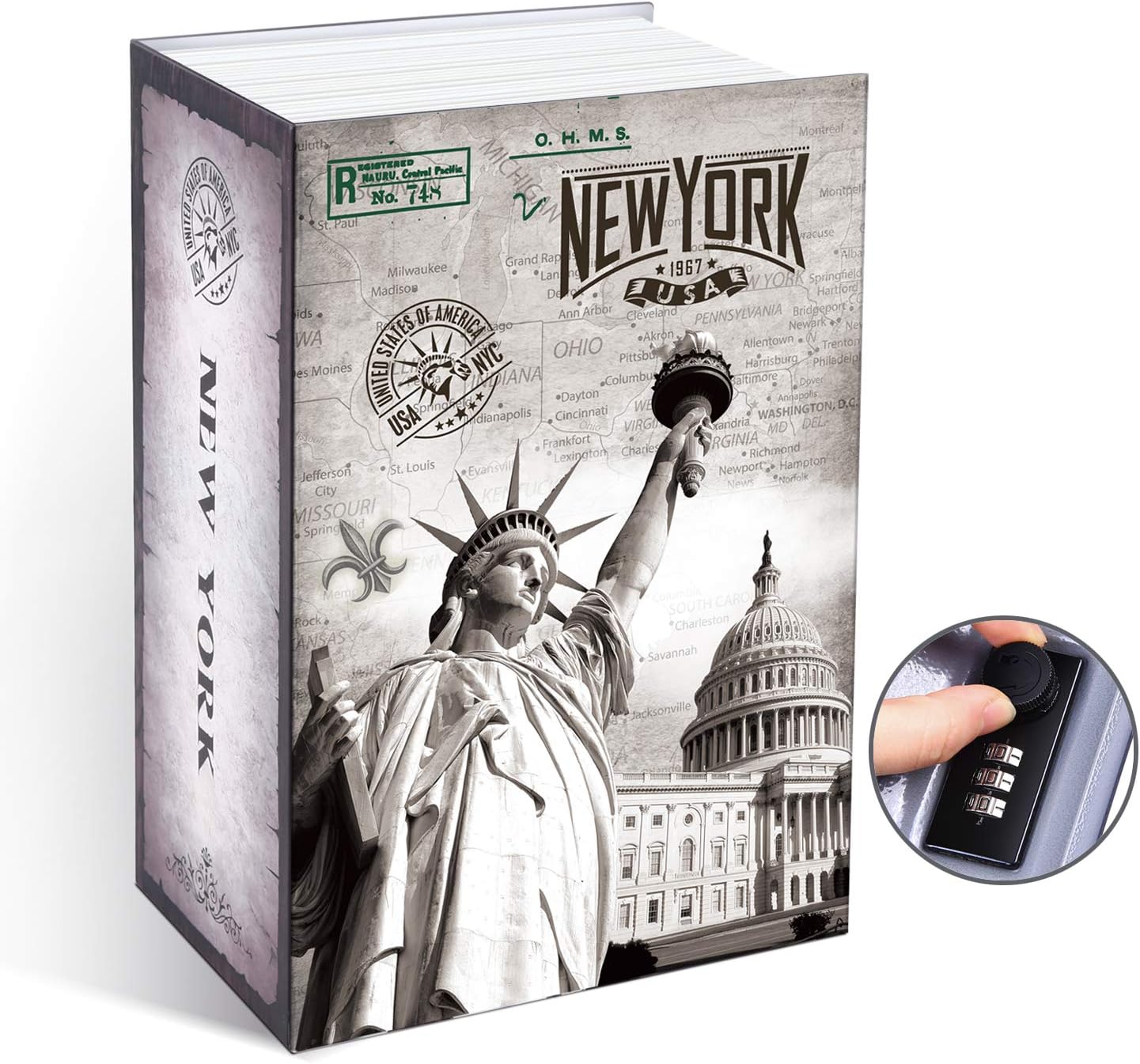 Diversion Book Safe, Ohuhu Extra Large Multi-Use Metal Book Safe with Combination Lock, Stash Safe Box, Secret Safe Containers for Money, Jewelry Documents or Valuables 8.9" x 5.7" x 3.9" - - 