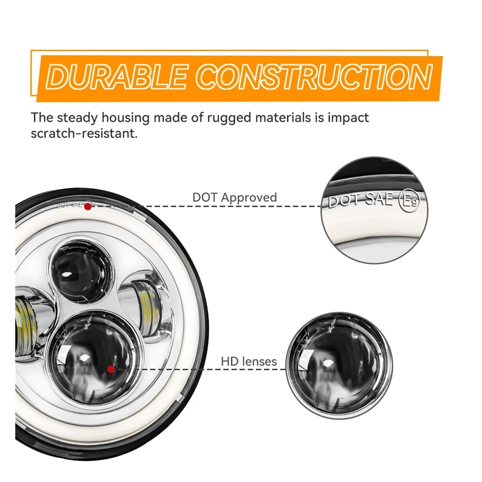 Fari Moto Faro per Moto da 7 Pollici A LED con Luci DRL Halo per Royal per Enfield per Himalayan 400 411 650 350 per Cafe per Racer Faro Motociclo(Black A)