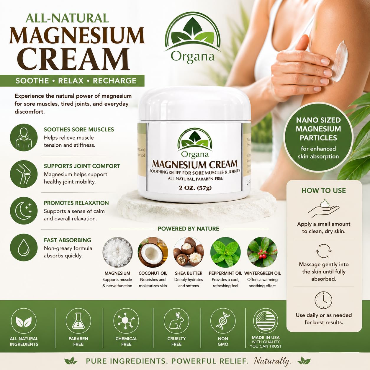 Organa Magnesium Lotion | Magnesium Cream for Sore Muscles, Leg Cramps and Joint Support | Shea Butter Infused Magnesium Lotion