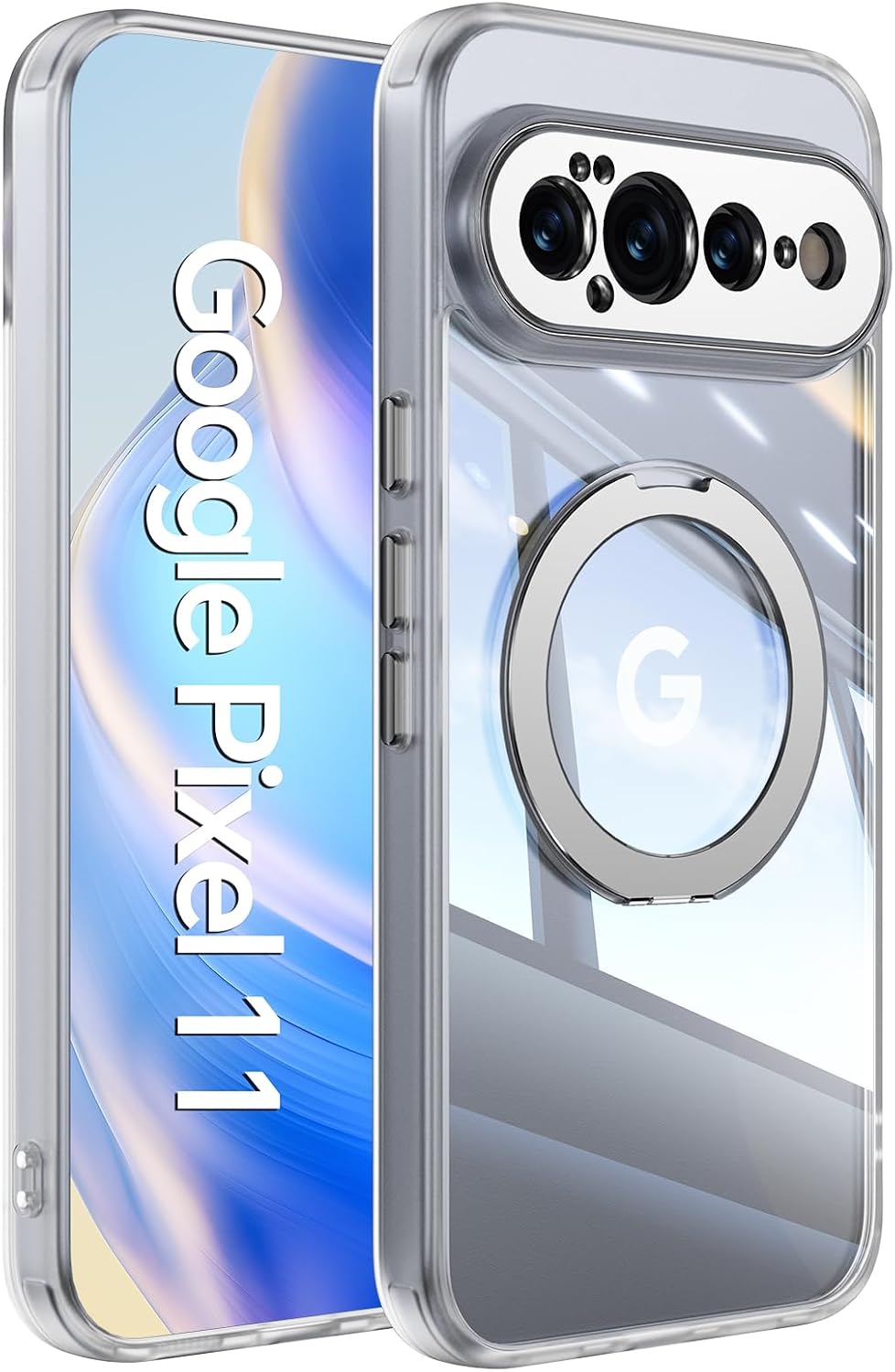【360° Spin Magnetic Stand】 Case for Google Pixel 11 【Fit for MagSafe & Pixelsnap】 Cover with Ring Holder 【No-Yellow Crystal Clear】 Camera Protection Phone Google Pixel 11 Case