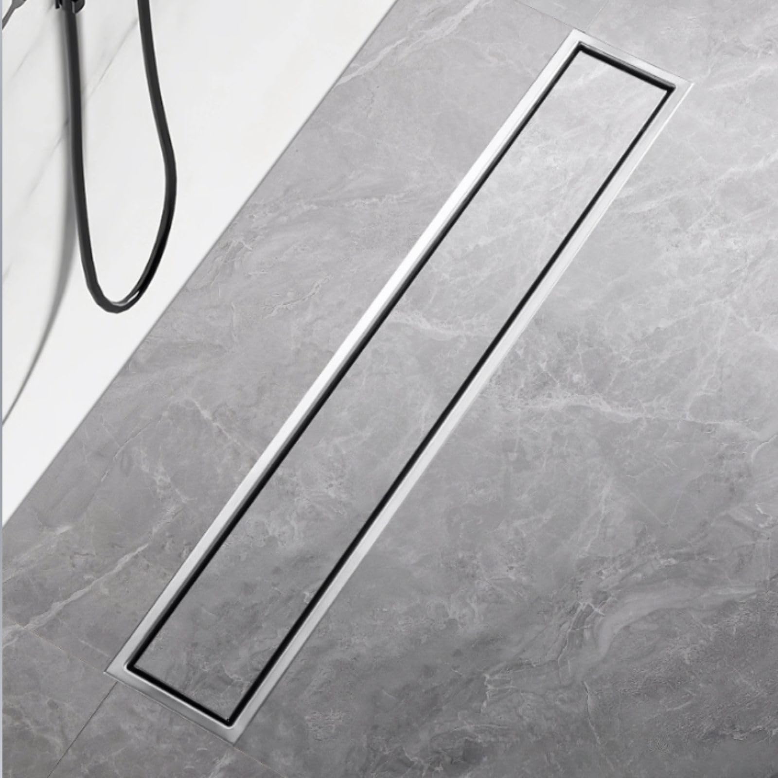 20-120cm Linear Shower Drain Cover 10cm Wide Brushed Silver 304 Stainless Steel Rectangular Floor Drain with Tile Insert Grate Long for Bathroom Balcony(10 * 60cm)