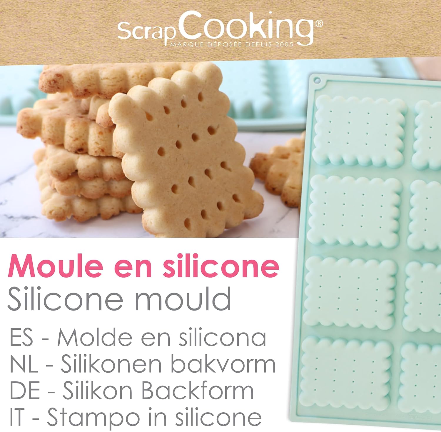 ScrapCooking 3182 Silicone Mould for 8 Small Butters - Biscuit Mould - Suitable for Oven & Freezer - Children's Cake - Soft Utensil - Sea Green