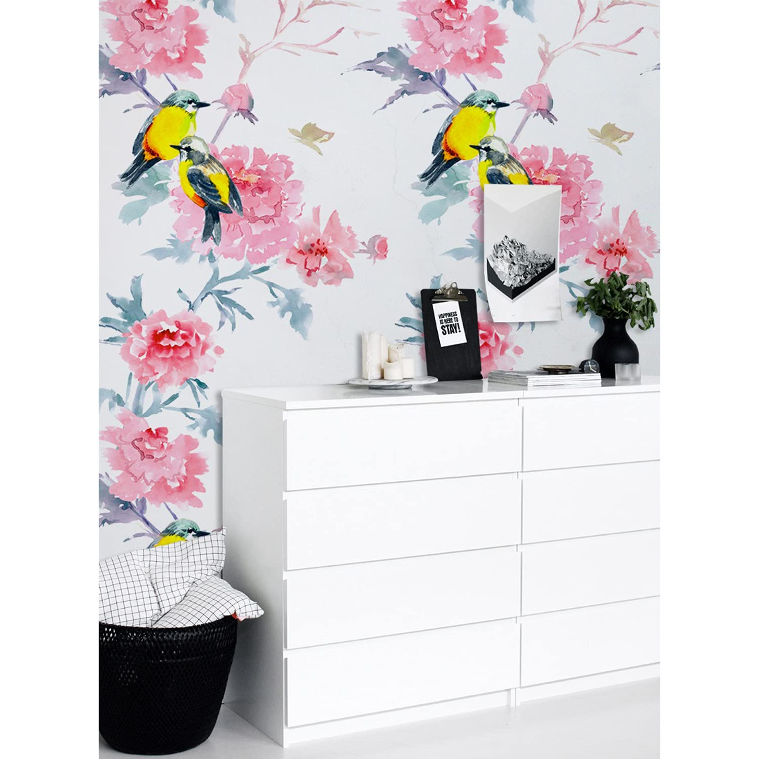 Pegatina fondo de pantalla impermeable con estampado de bosque y aves