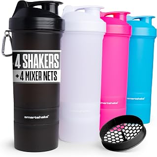 Smartshake Original 4 Pack 800 ml/27 oz Protein Shaker Bottle | Silent Mixing, Leak-Proof Shaker Bottle | Shaker Cups For Protein Shakes | Gym Shaker Bottle | 4 Pack, Black, White, Pink, Blue