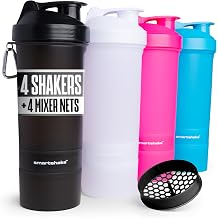 Smartshake Original 4 Pack 800 ml/27 oz Protein Shaker Bottle | Silent Mixing, Leak-Proof Shaker Bottle | Shaker Cups For Protein Shakes | Gym Shaker Bottle | 4 Pack, Black, White, Pink, Blue