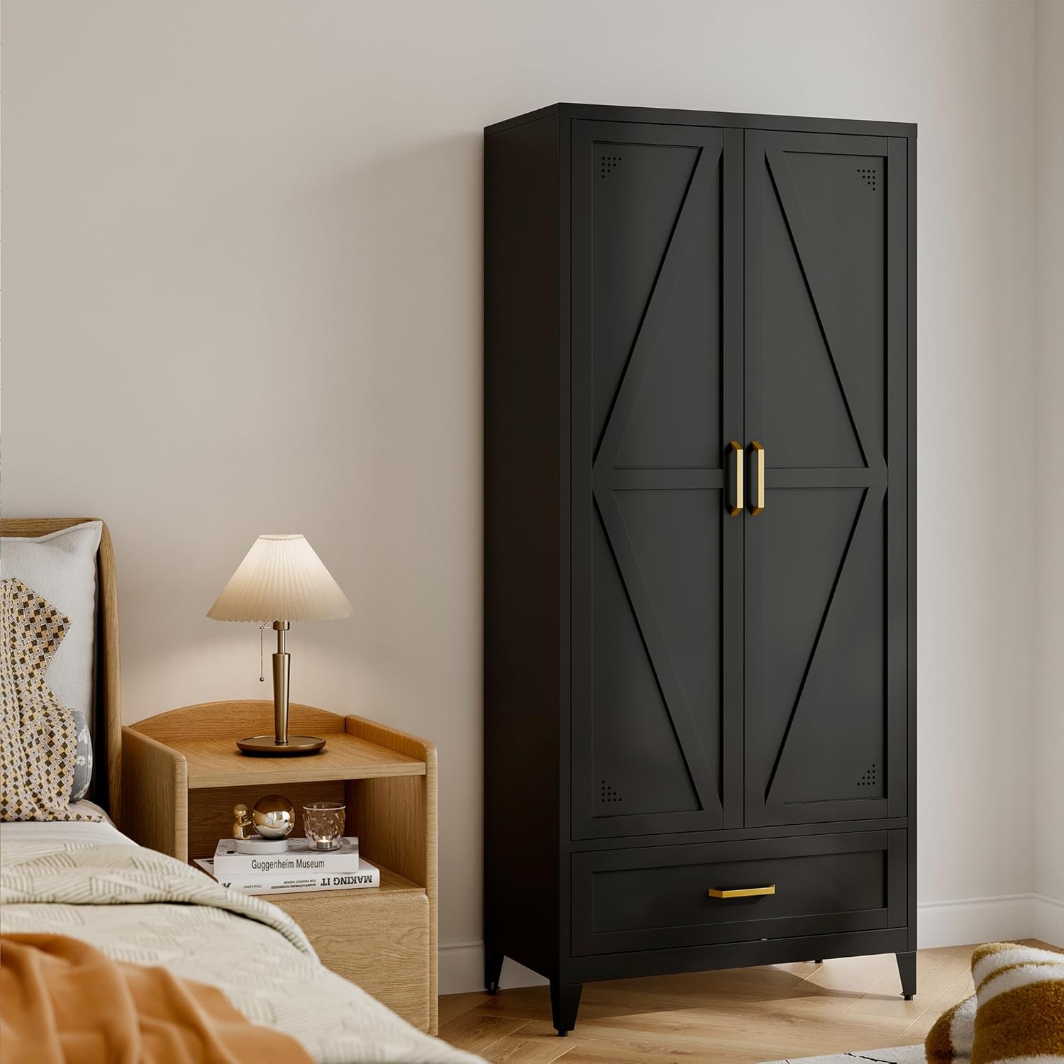 71" Tall Metal Storage Cabinets,Kitchen Pantry Cabinet with 3 Adjustable Shelves and 1 Drawer,Freestanding Display Cupboard for Dining Room,Hallway,Bathroom,Black