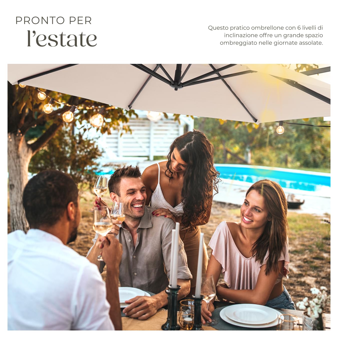 tectake® Ombrellone da Giardino con Palo Laterale in Alluminio, Ombrellone da Esterno Girevole, 6 Gradi di Inclinazione, Resistente ai Raggi UV, Idrorepellente, Ø 300 cm