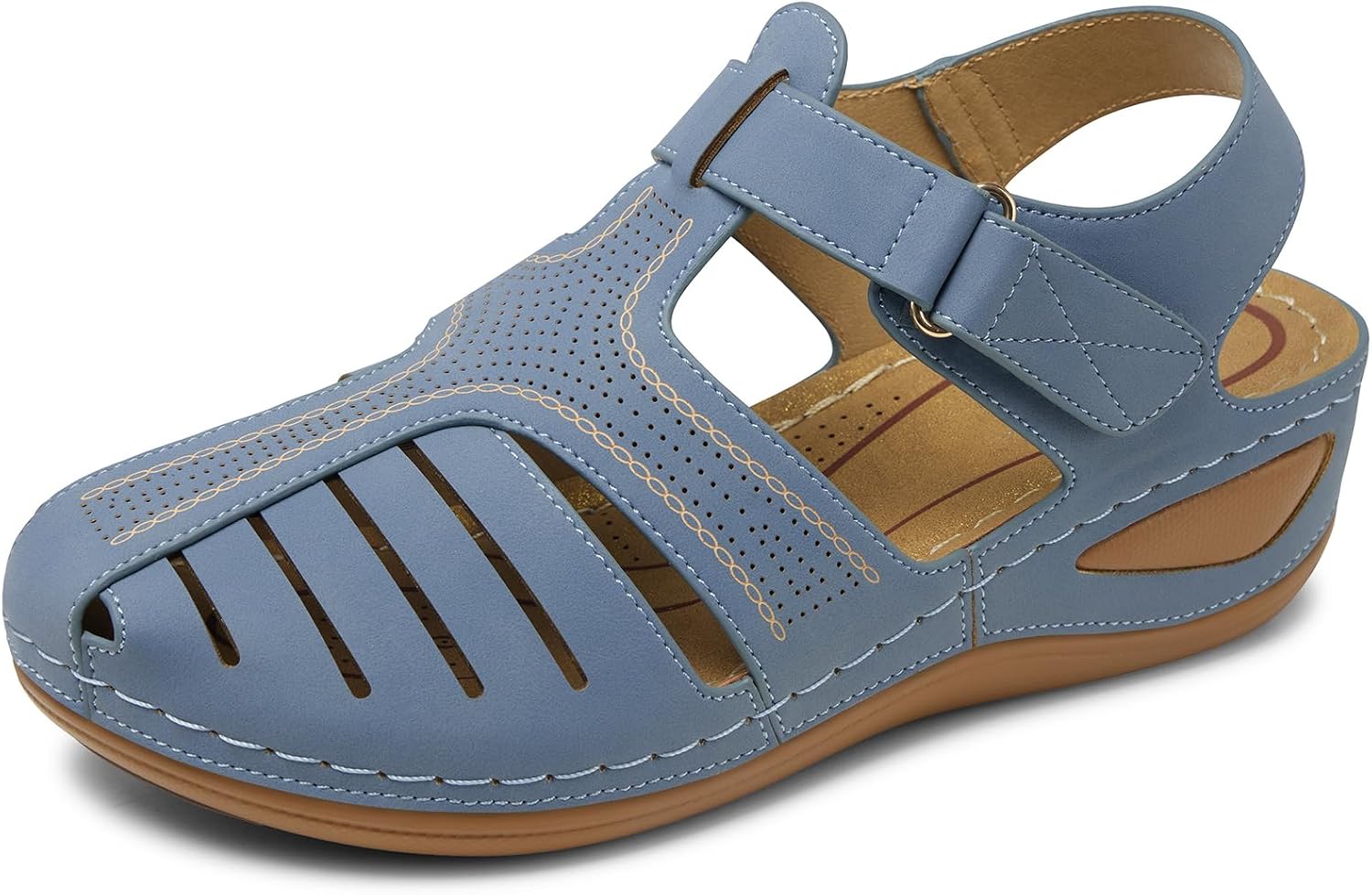 SHIBEVER Women's Wedge Sandals Summer: Closed Toe Sandals for Women Platform Dressy Wedge Size 5-11