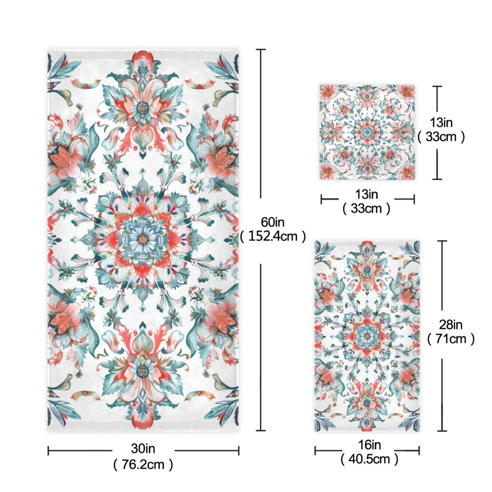 Styl boho kwiat kwiatowy prosty pomarańczowy czyszczenie ręczniki do twarzy zestaw 3 sztuk, 1 ręcznik kąpielowy 1 ręcznik do rąk 1 myjka do domu kuchni hotelu siłowni pływania spa