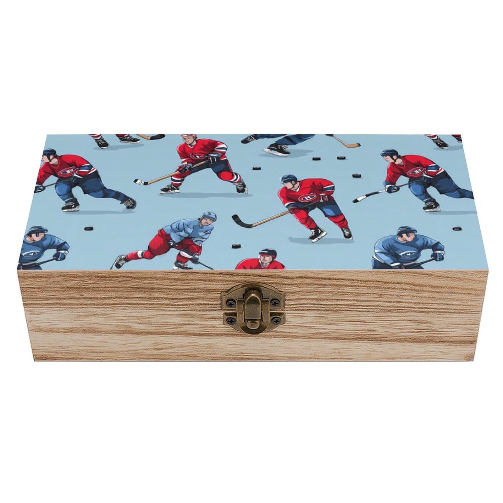 HLBSDM Ice Hockey Player Sports Wooden Box with Hinged Lid Decorative Storage Case Container