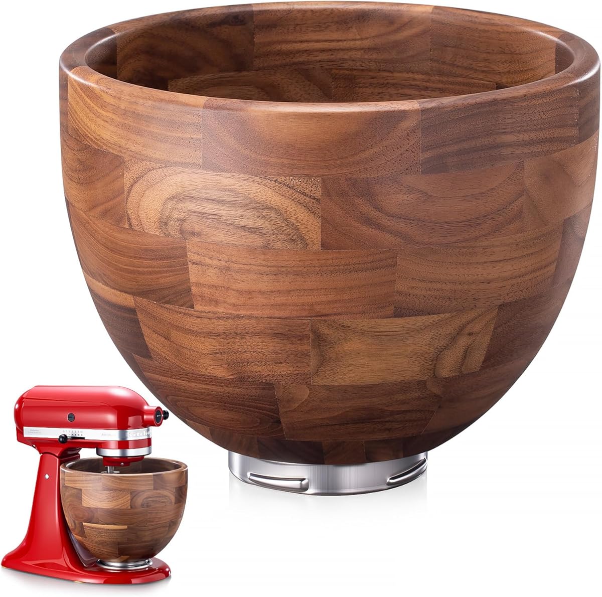 North American Solid Walnut Wood Mixing Bowl for KitchenAid Mixer - Handcrafted Wooden Bowl Compatible with KitchenAid 4.5 & 5 Quart Tilt-Head Stand Mixers