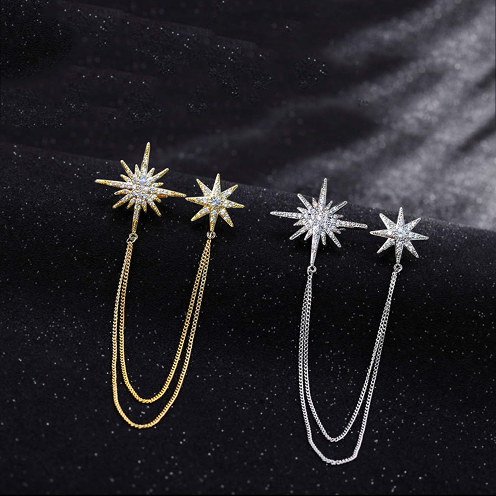 WXKAGF Damen-Broschen, Herren-Brosche, sechseckiger Stern mit Kette, Brosche, Kragennadeln, Anstecknadel, Anzug, Mantel, Brustnadel für Damen, Herren-Accessoires, Brosche