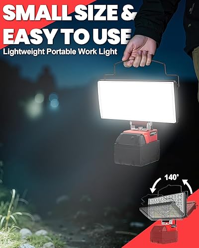 Miniatura 8 de LIVOWALNY Luz de inundación inalámbrica para batería Milwaukee M18, 90W 9000LM 7" 18V Luz de trabajo LED portátil con puerto de carga USB y tipo C y