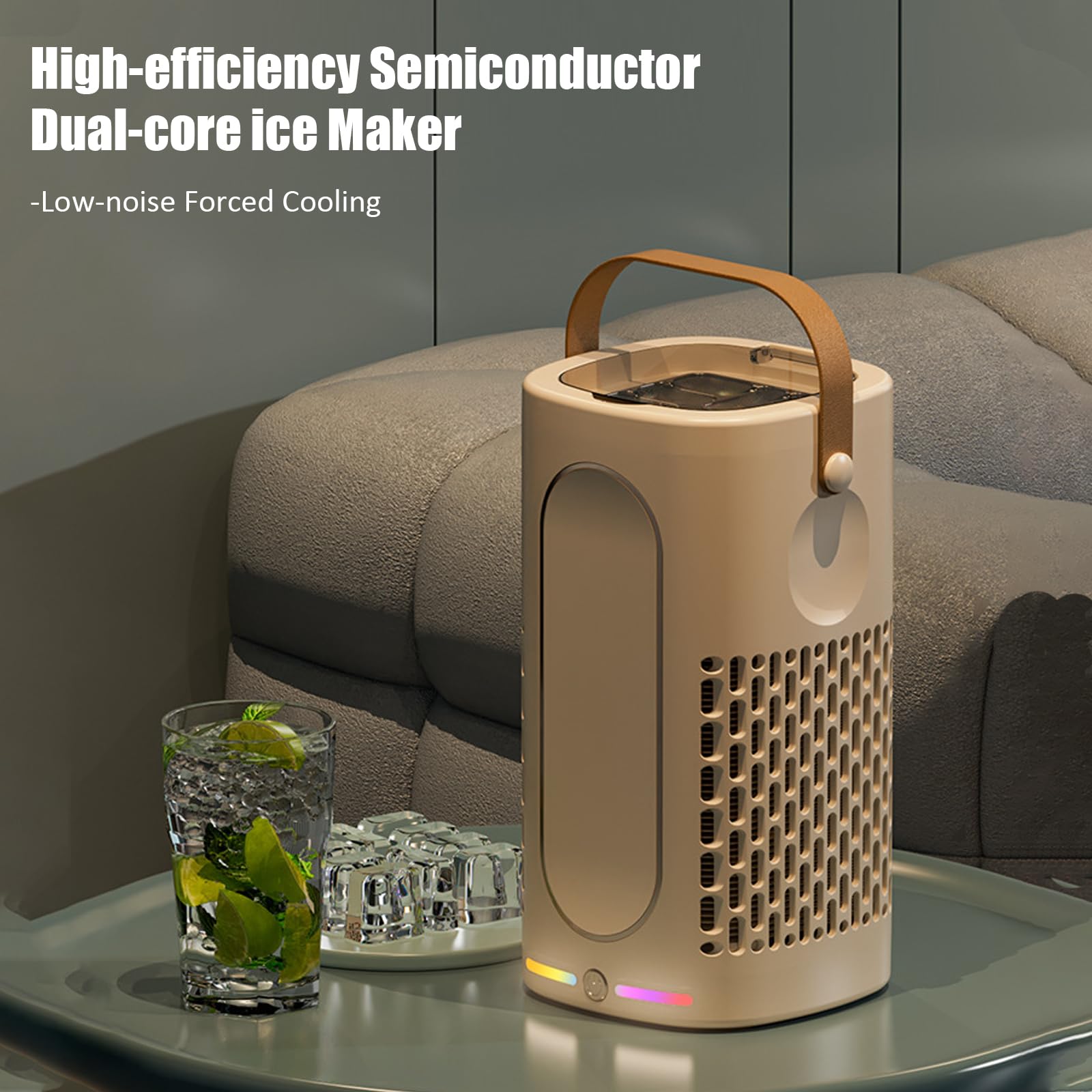 Macchina per il ghiaccio portatile con luce ambientale, 12 V CC, crea 10 cubi in 15-20 minuti, per ufficio, dormitorio, campeggio, veicolo (uso domestico e auto) (bianco)