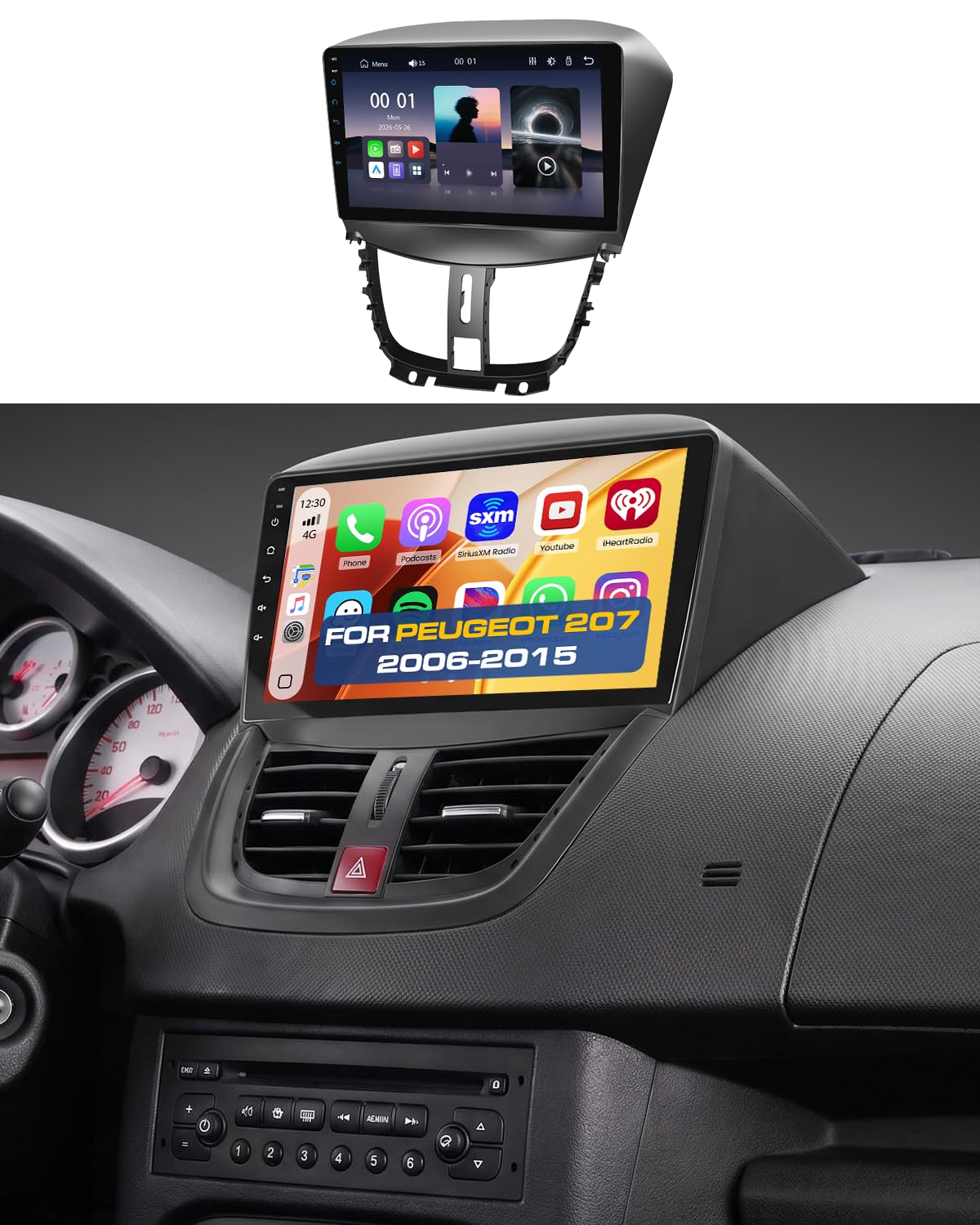 Hikity Radio samochodowe 9 cali do Peugeot 207 2006-2015 Carplay