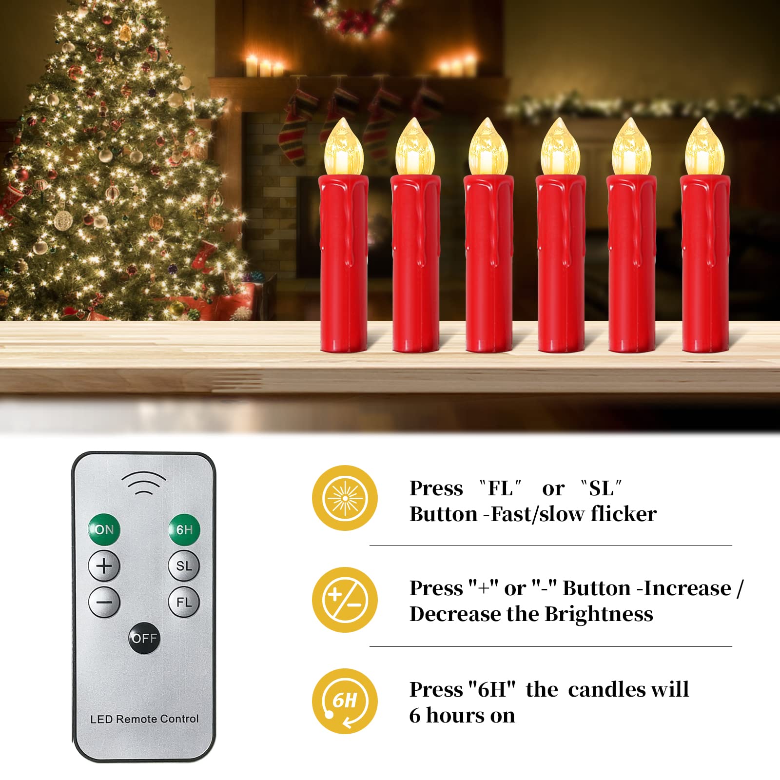2 Set Filo di Luci LED, con Clip, Luce a Candela, Decorazione per Albero di Natale Holloween Festa, Red [Classe di efficienza energetica A+++]