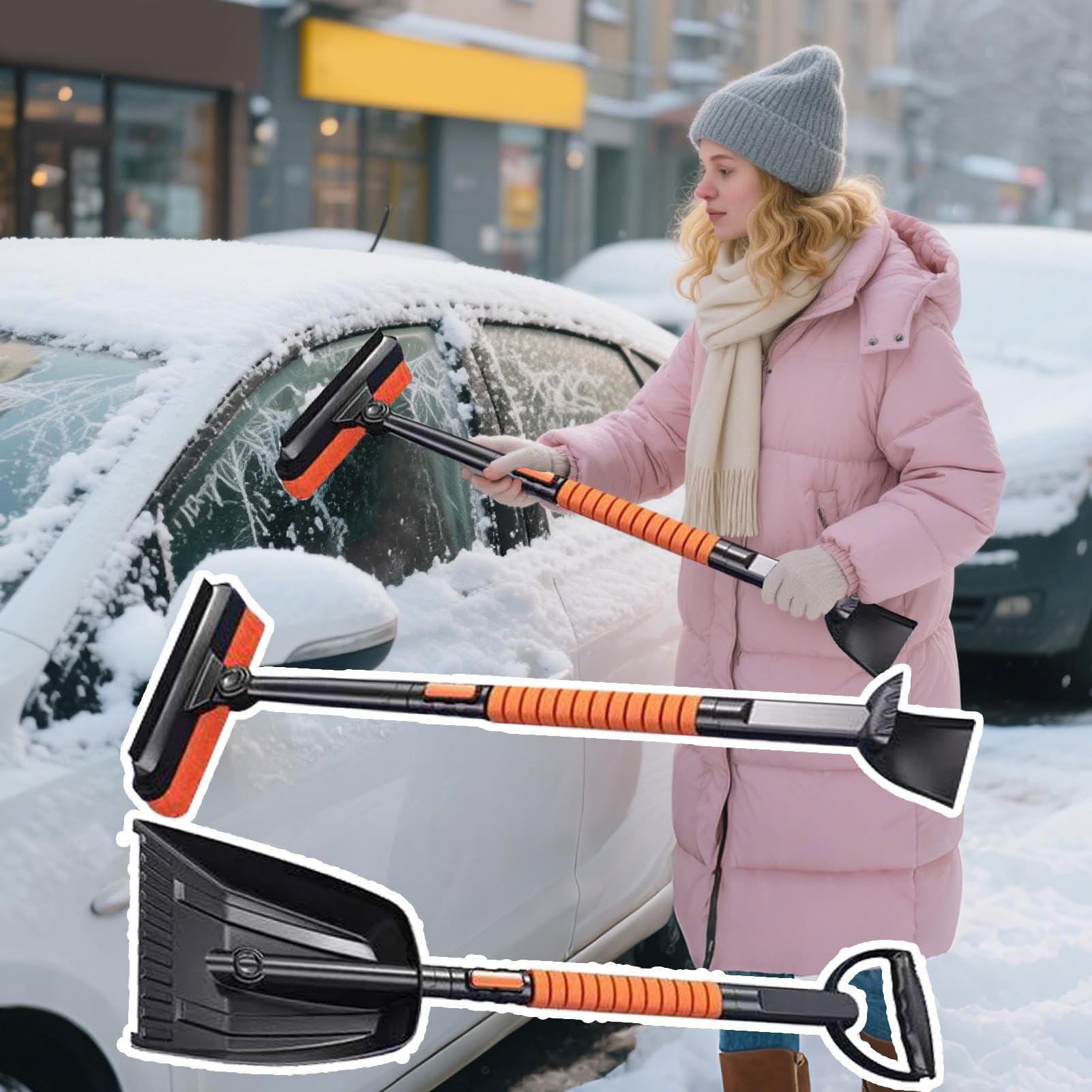 Skrobak Do Lodu Do Samochodu Łopatka Obrotowa 360 Stopni | Z Teleskopowym Trzonkiem I Piankową Rączką Do Śniegu Na Szybie Na Zimę Dla Ciężarówek SUV-ów