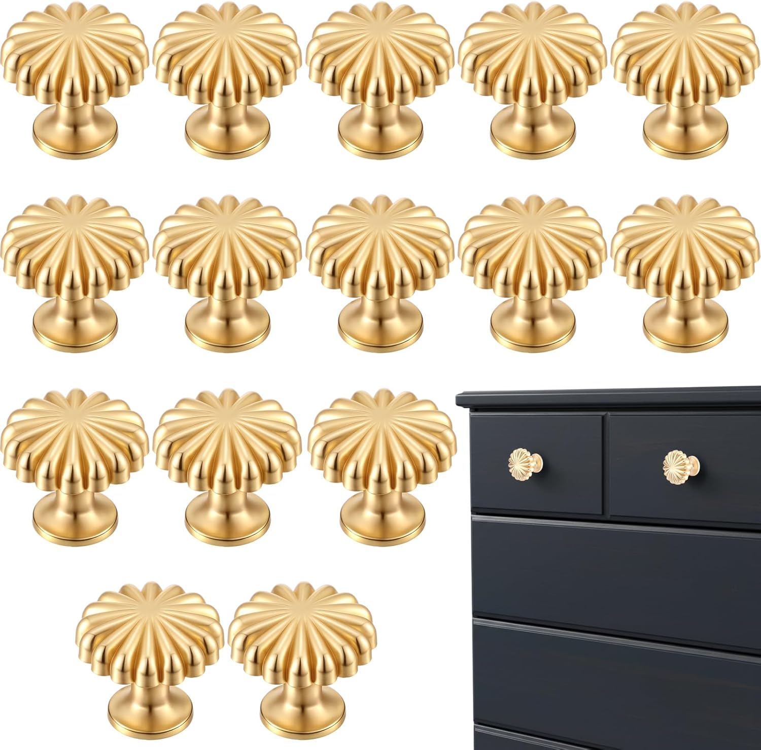 15 Pack Gold Cabinet Knobs Zinc Alloy Brushed Brass Dresser Knobs Pulls Drawer Gold Pulls for Kitchen Cabinet Bathroom and Dresser Drawers