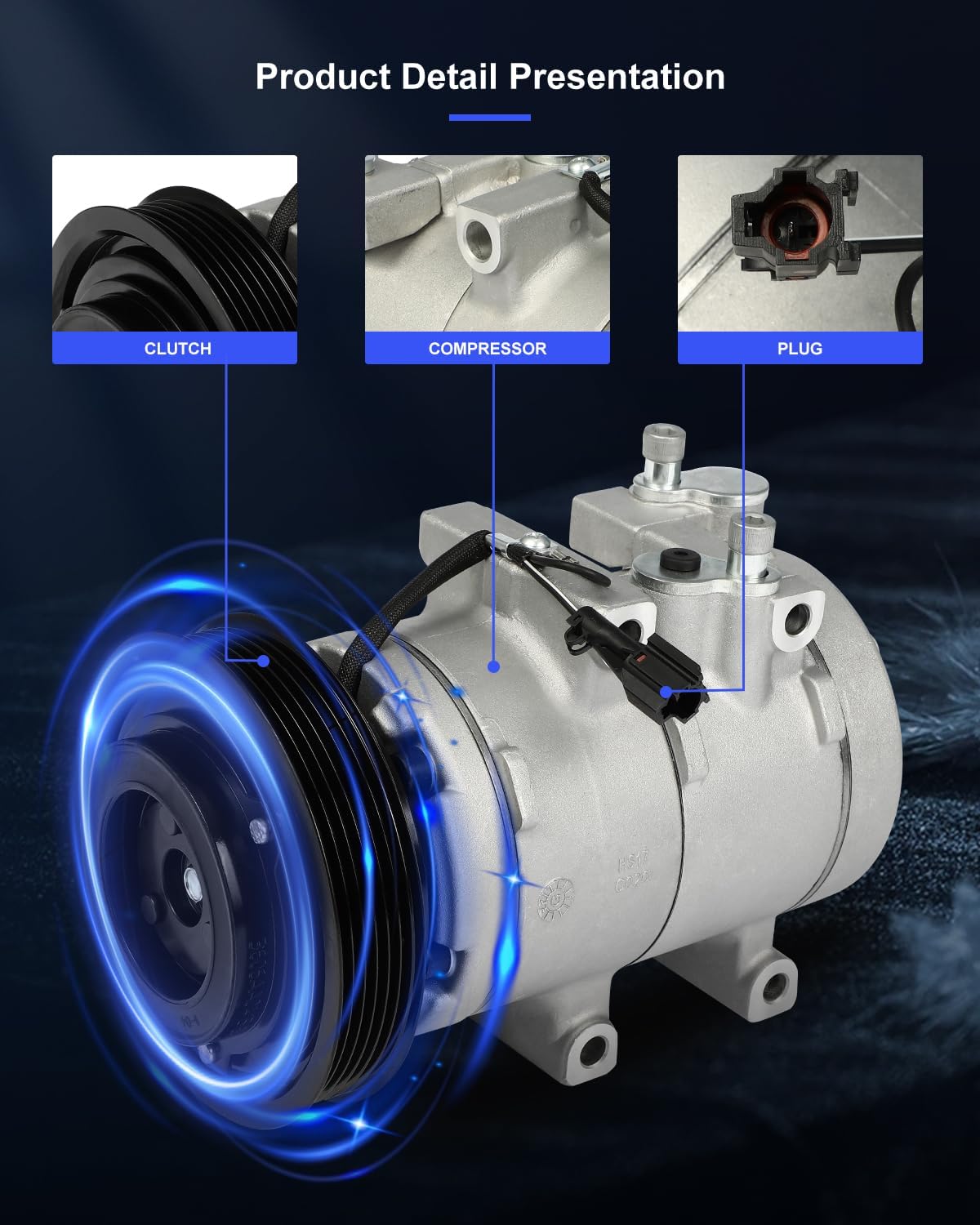 ECCPP AC Compressor Fast Cooling 2003-2006 Fit for Hyundai Santa Fe 3.5L Air Conditioning Compressor 6 Grooves HS18
