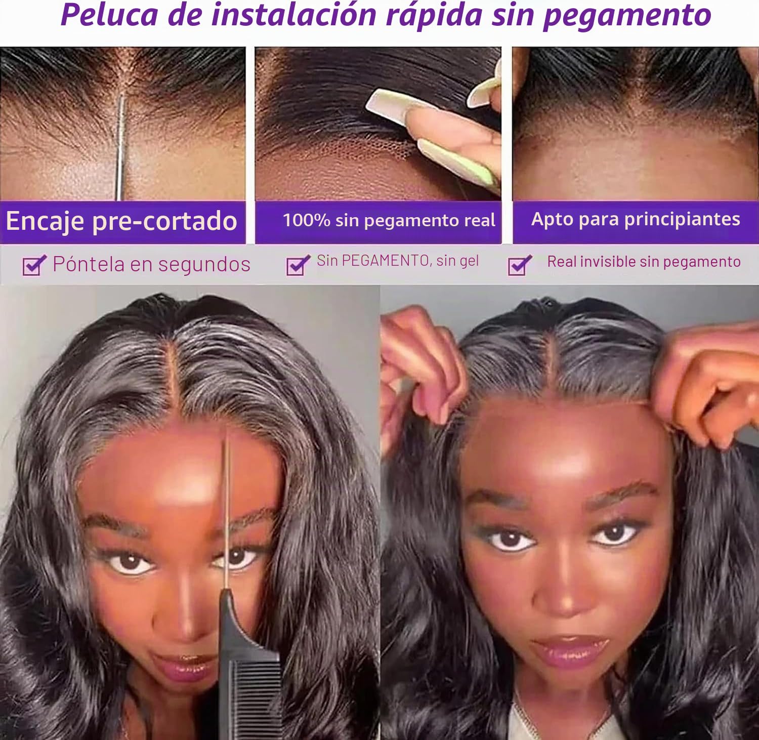 Rebasar Glueless Wigs Human Hair Pre Plucked Pre Cut Body Wave 4X4 Lace Front Wig Human Hair Pelucas de Cabello Humano para Mujeres 150% Density Natural Black 14 Pulgadas