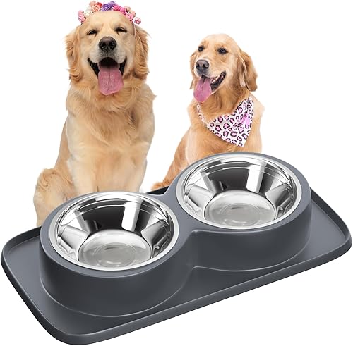 Miniatura 8 de Tazón de comida para perros con paspartú, doble sin derrames, sin ensuciar, cuencos de acero inoxidable fáciles de limpiar, cuencos de agua y comida