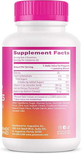 Miniatura 7 de Pink Stork Gomitas de hierro para embarazo: gomitas de vitamina prenatal de uva, suplemento de hierro + vitamina C para mujeres embarazadas, para