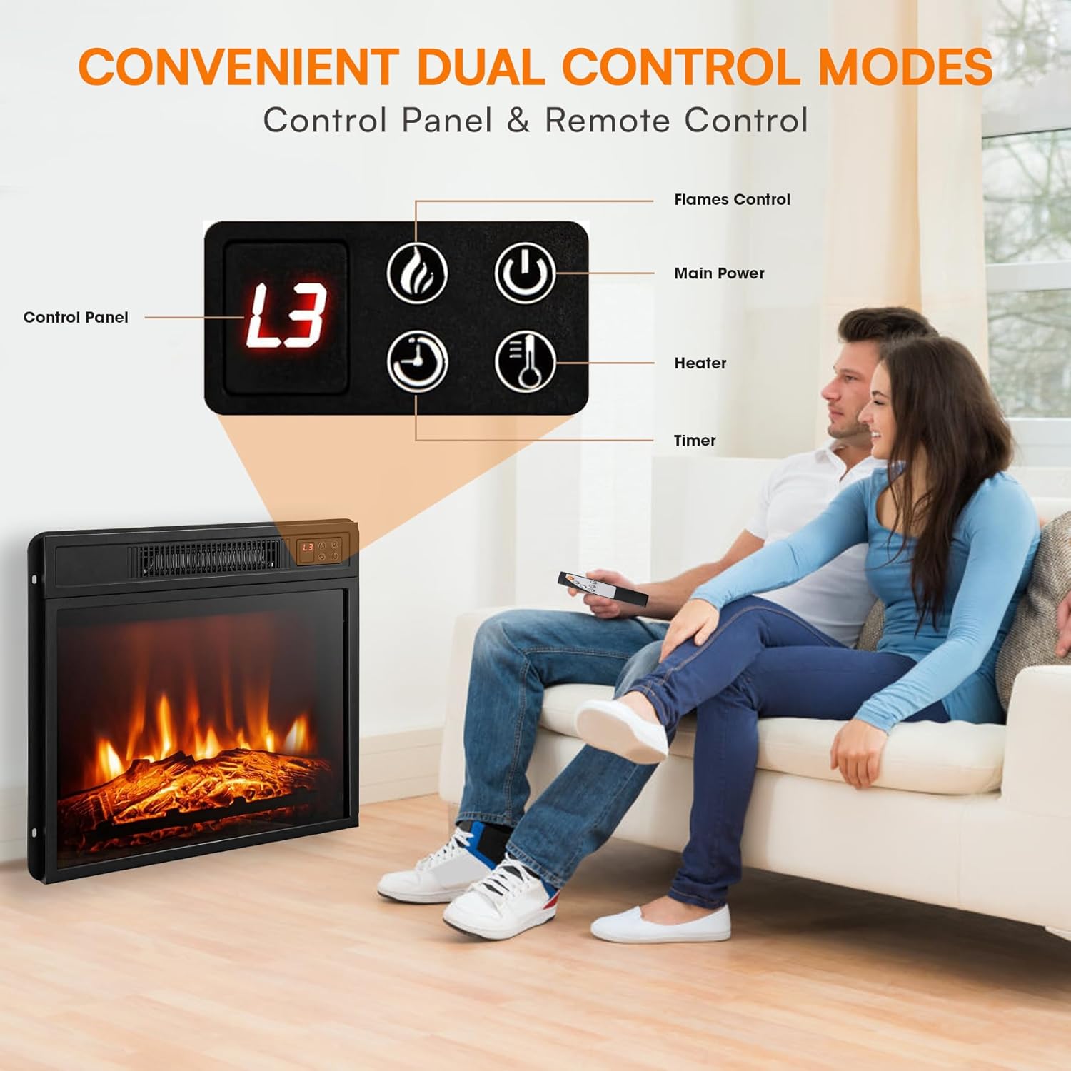 23 Inch Electric Fireplace Insert, Recessed Heater with 3 Adjustable 3D Flame Effects and Remote, 0.5-6H Timer, 1400W Heating, Overheat Protection - Perfect for Living Room TV Stand