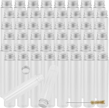 50 Pack 110ml Plastic Test Tubes with Screw Caps, Clear Plastic Test Tubes, Reusable Transparent Candy Container Tube Bottles with Cleaning Brush for Storage, Party, DIY&Craft, White