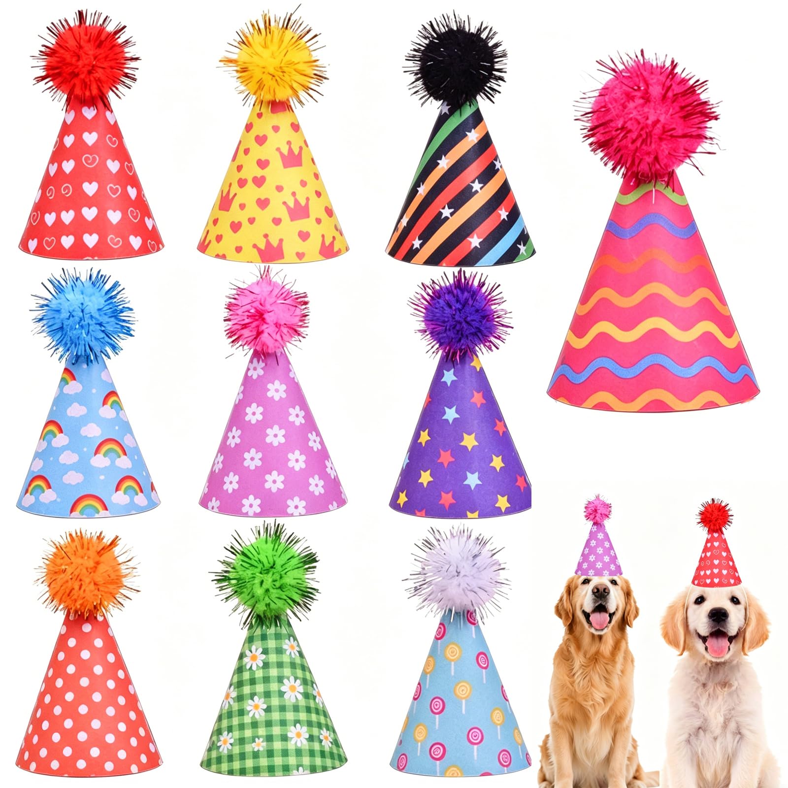 DXPETA 10-Pack Mini Party Hats for Dolls and Stuffed Animals,party hats for teddys， for Teddys Bear Dogs Cats Stuffed Animals Birthday Holiday Wedding Party Accessories and Miniature Crafts