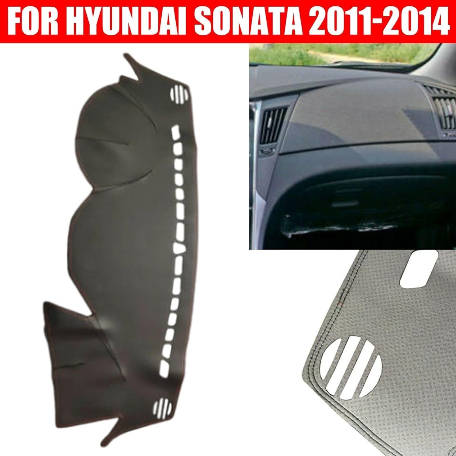 Dashboard Cover Dash Cover Mat for Hyundai Sonata 2011 2012 2013 2014 Non-Slip Dash Board Leather Protector (Black with Black Line)