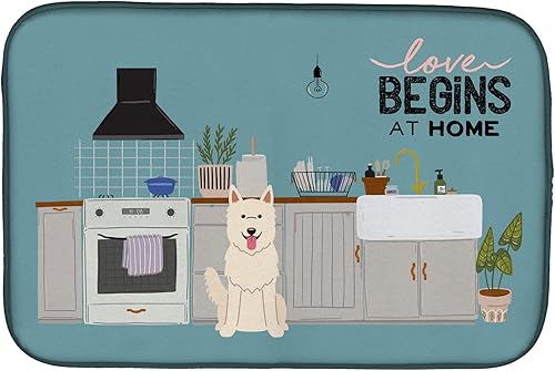 Miniatura 154 de Caroline's Treasures CK7824DDM - Tapete absorbente para secado de platos con diseño de bulldog inglés, rojo y blanco, para encimera de cocina, 14 x