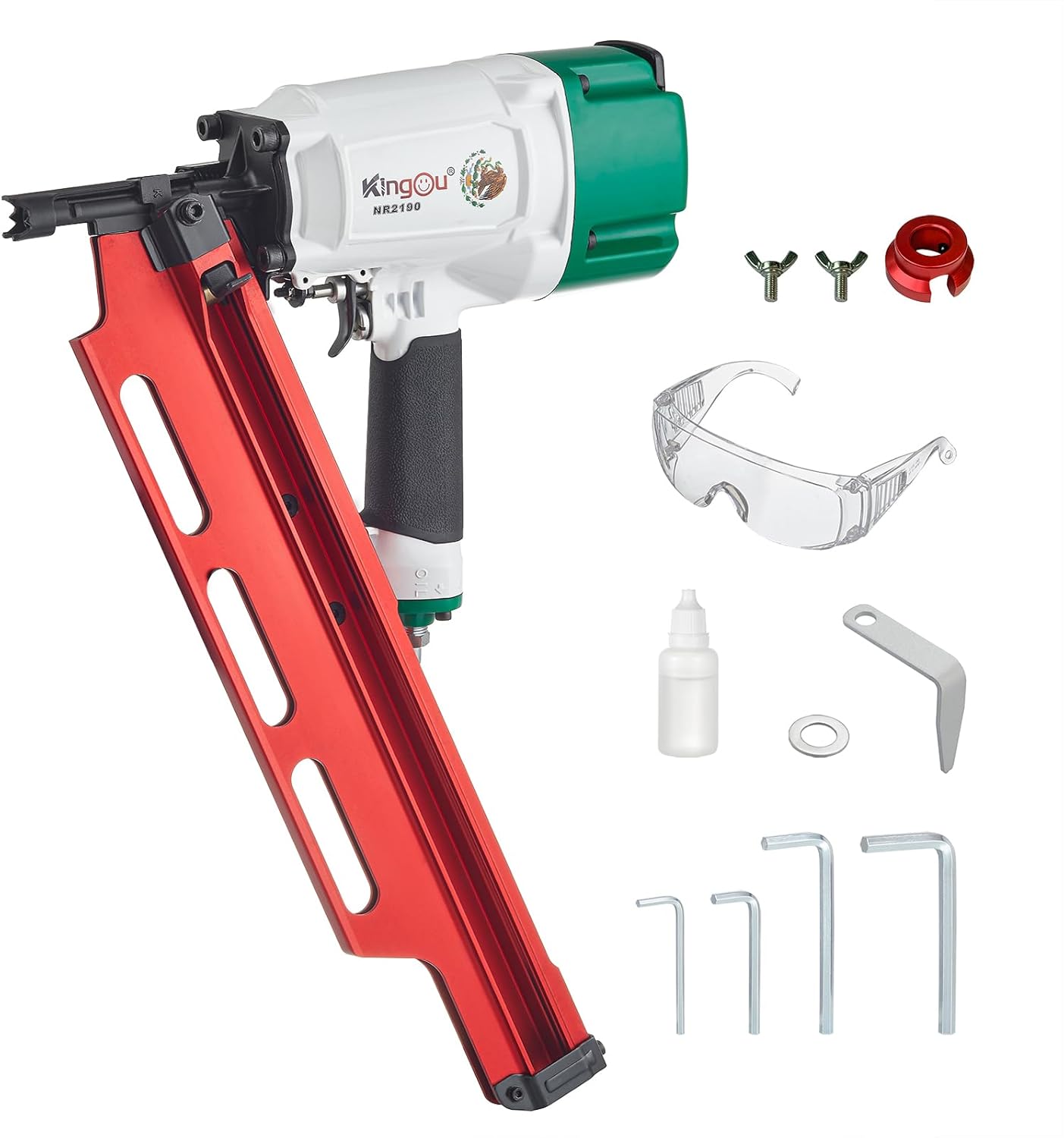 KingOu Mexican Style NR2190 21 Degree Plastic Strip Framing Nailer Aluminum Magazine Framing Nail Gun Covers NR83A2 Framing Nailer All Function