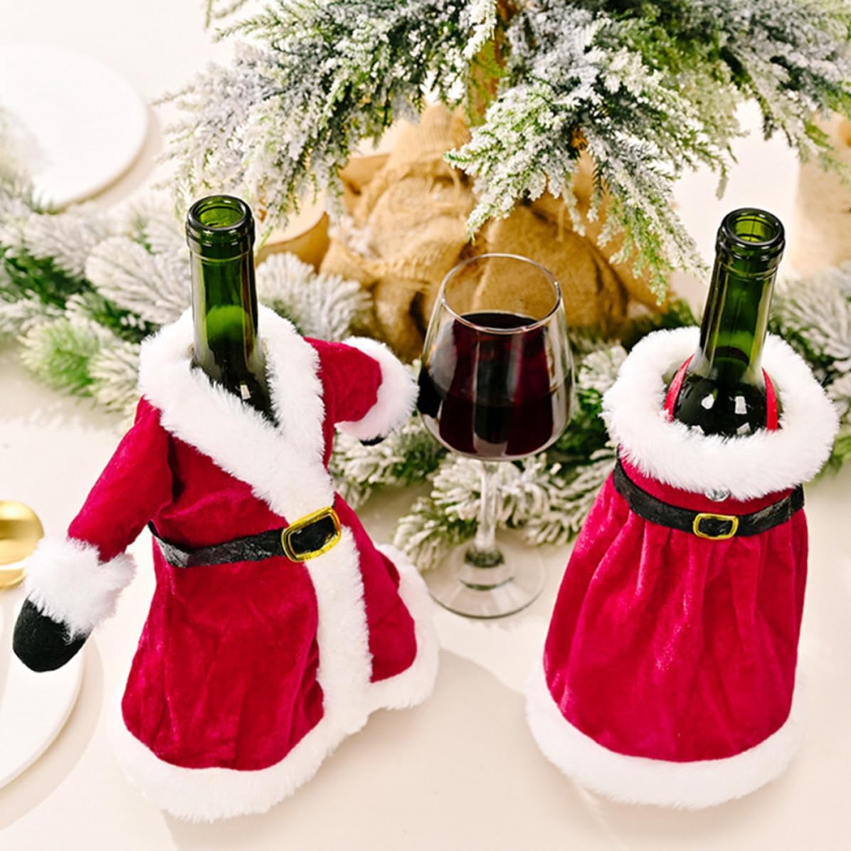 2pcs Christmas Wine Bottle Cover Fabric Red Xmas Party Decor