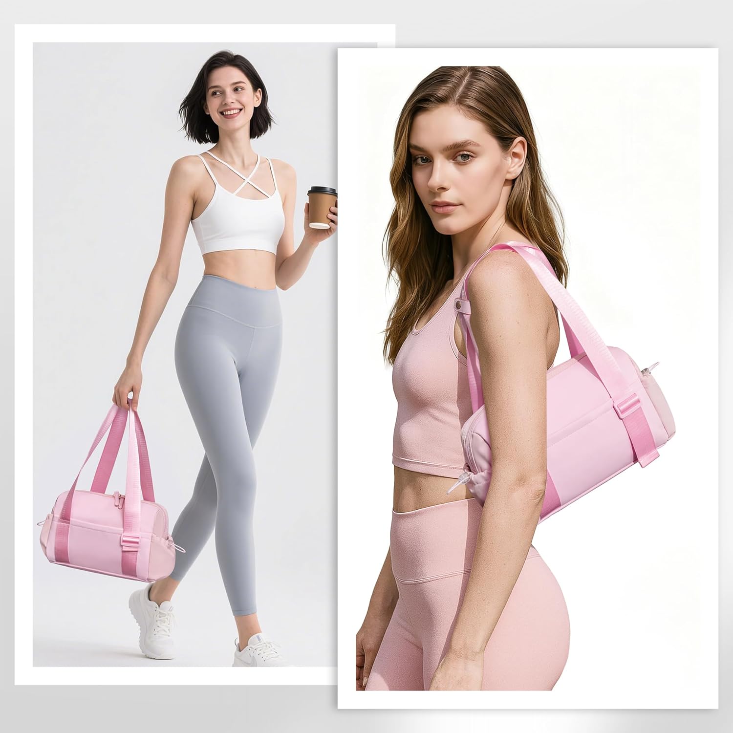 Mini Gym Bag for Women with Adjustable Wide Strap - Lightweight Waterproof Duffle & Crossbody Travel Bag with Wet/Dry Compartments, Multi-Pocket Design for Gym Clothes & Essentials?Pink?