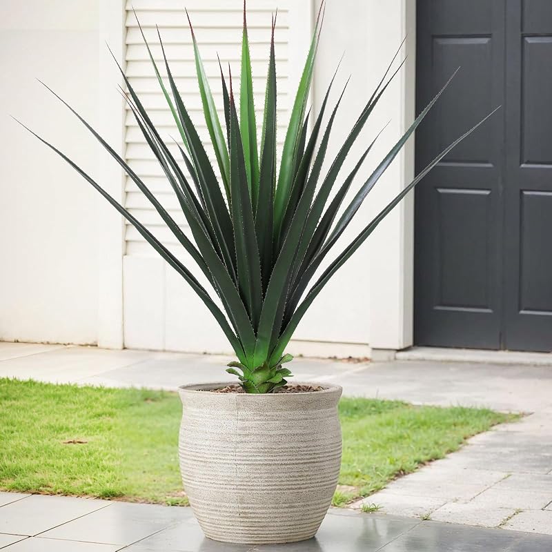 Planta de agave artificial realista de 3 pies, plantas altas de agave con púas sintéticas en maceta | Planta de piso falsa de 36 pulgadas, planta suculenta para exteriores, resistente a los rayos UV para patio, porche delantero, sala de estar, decoración del hogar y la oficina, 1 unidad