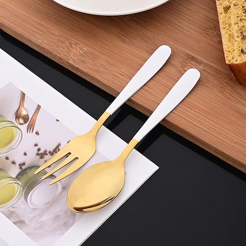 Miniatura 3 de JASHII Juego de cubiertos martillados modernos de acero inoxidable con mango dorado y blanco, decoración de lujo, servicio para 4, pulido espejo,