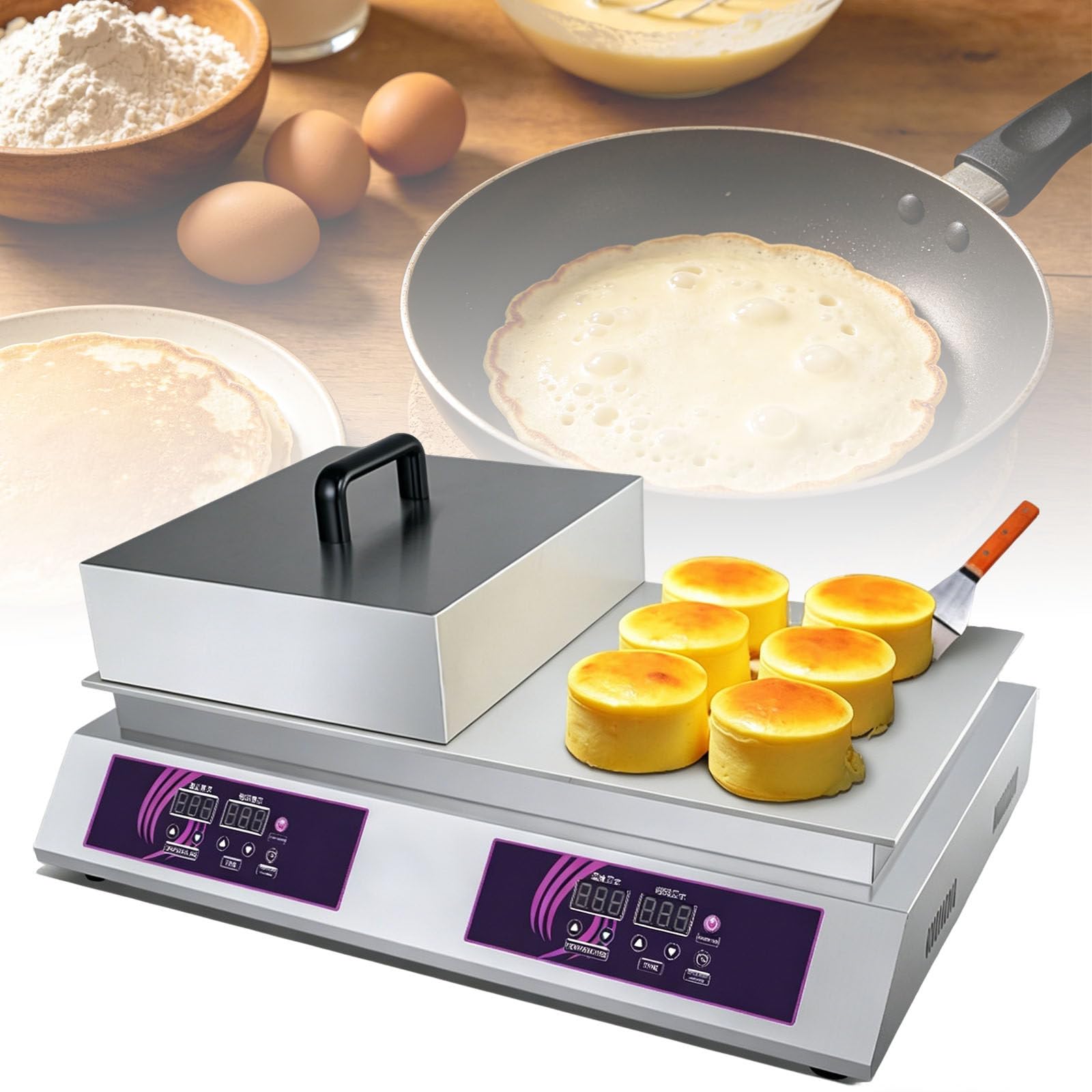 Ymnogjie Commercial Non Stick Souffle Maker Machine,Commercial Pancake Maker,Electric Muffin Maker,Electric Countertop Dorayaki Making Machine,Electric Waffle Maker DoubleHead