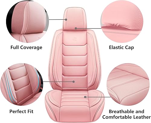 Miniatura 3 de Fundas de asiento que adaptan a casi todos los automóviles, camiones, sedanes y camionetas, de piel sintética impermeable y cobertura completa (rosa)