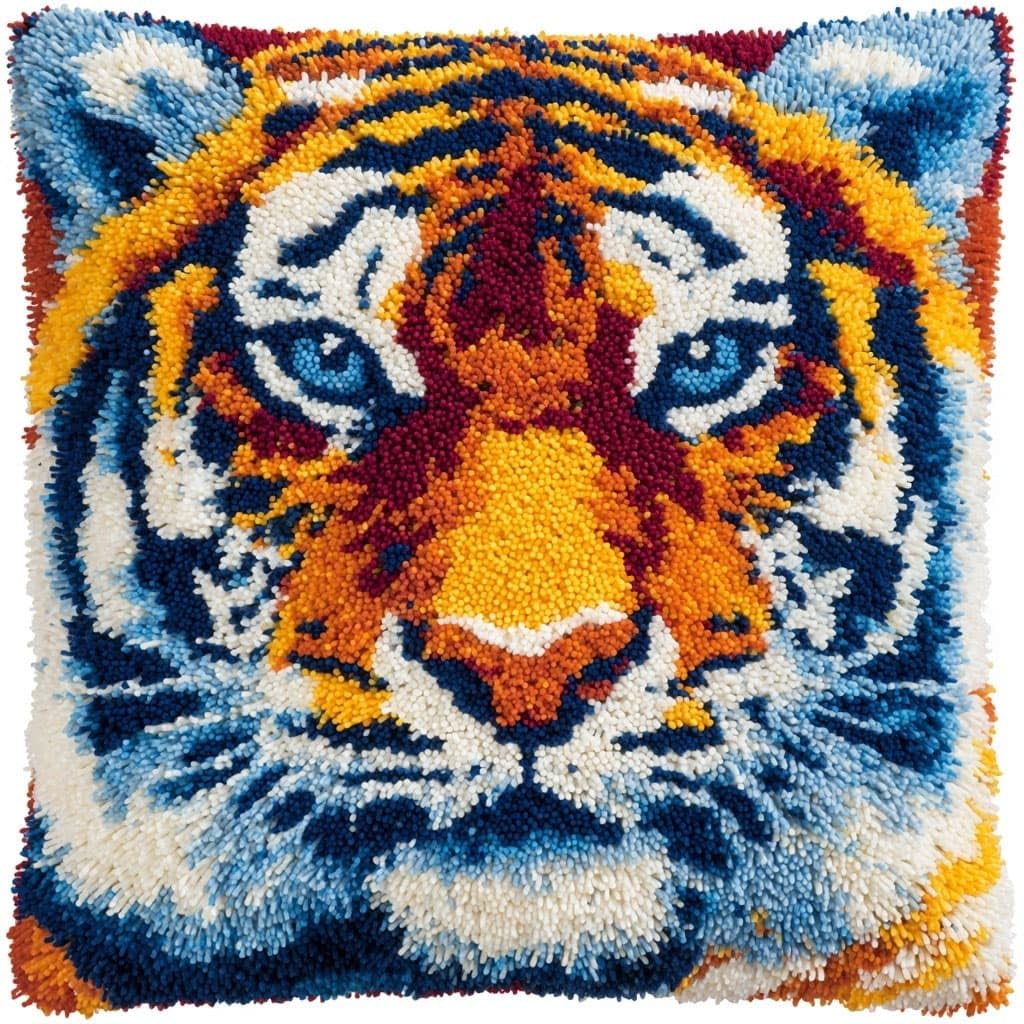 WallustrioaW Latch Hook Pillow Kit,Animal Tiger