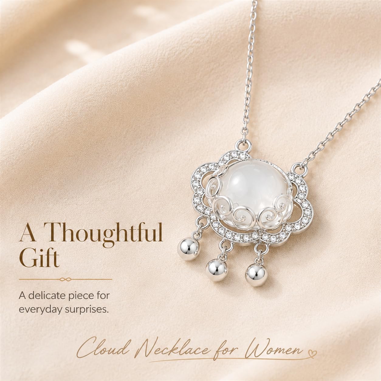 Pendant Necklace for Women, Silver Tone Dainty Fashion Necklace with Chinese-Inspired Pendant Detail, Lightweight Everyday Jewelry Gift for Her