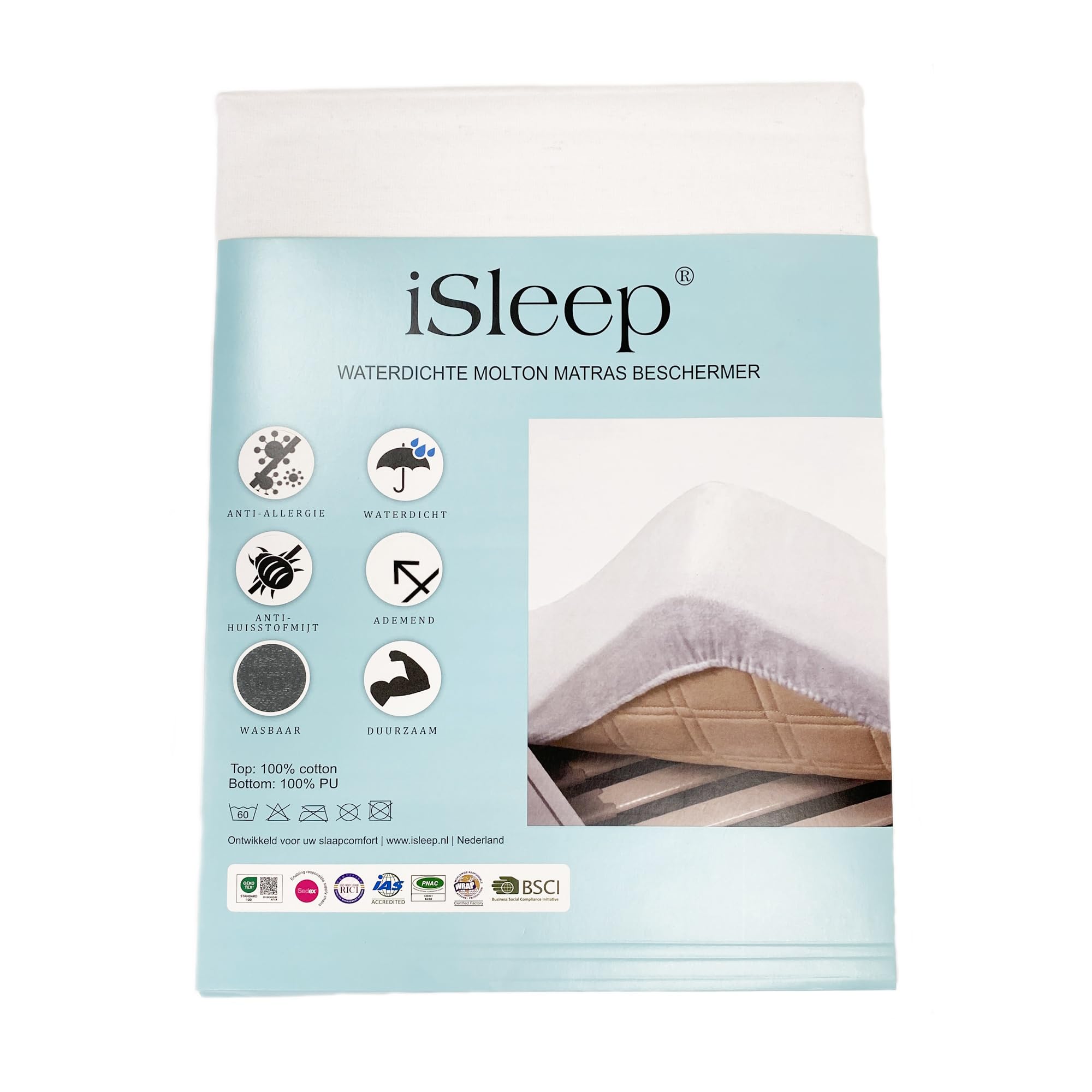 iSleep Protège-matelas en molleton imperméable (180 x 210/220 cm)