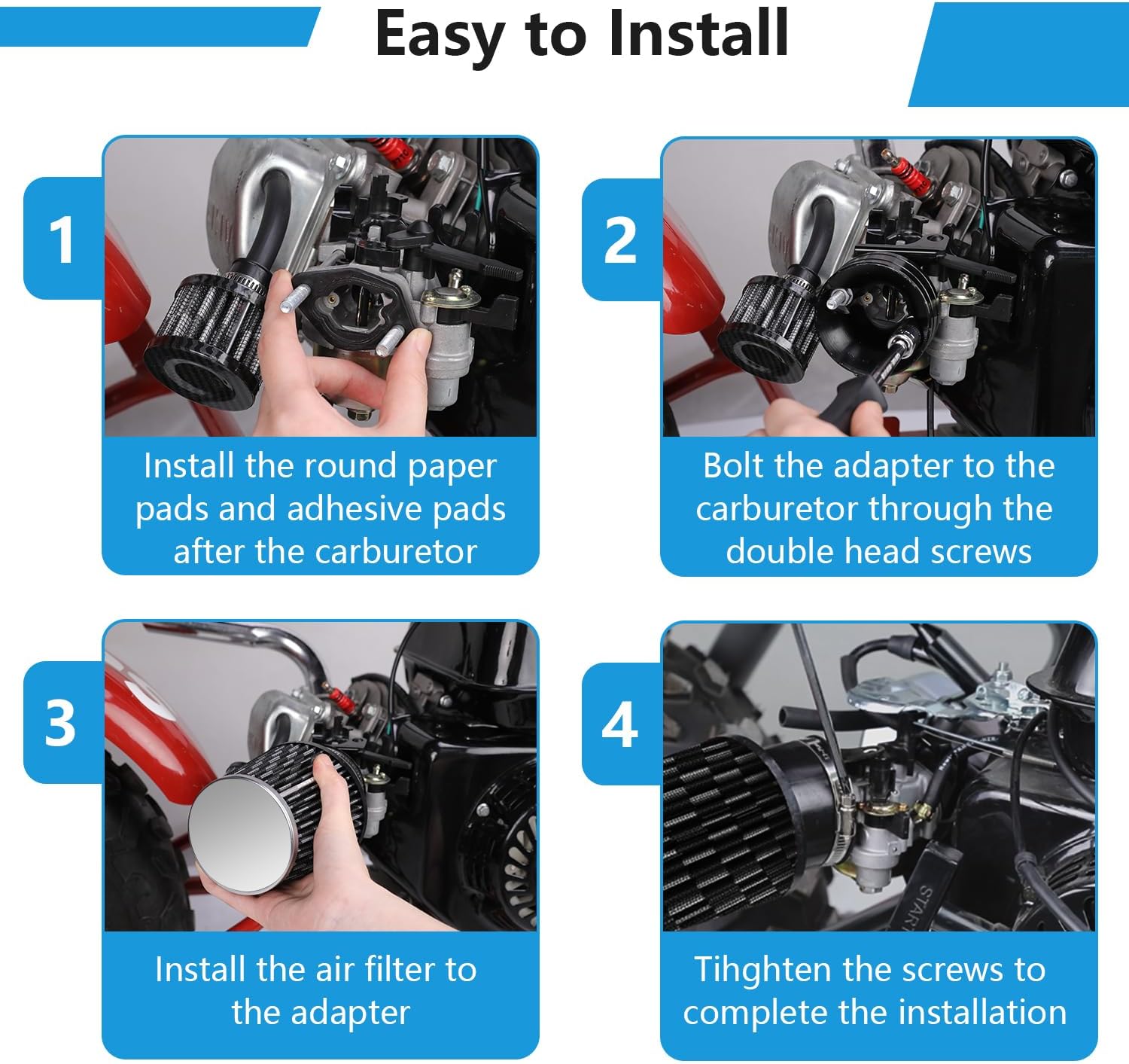 EOPOAYI 212cc Air Filter Kit Compatible with Predator 212 196cc Coleman CT200U Mini Bike 6.5Hp GX160 GX200 Clone Engine CT200U-EX BT200X Baja Warrior MB200 MB165 KT196 Go Kart Parts Black