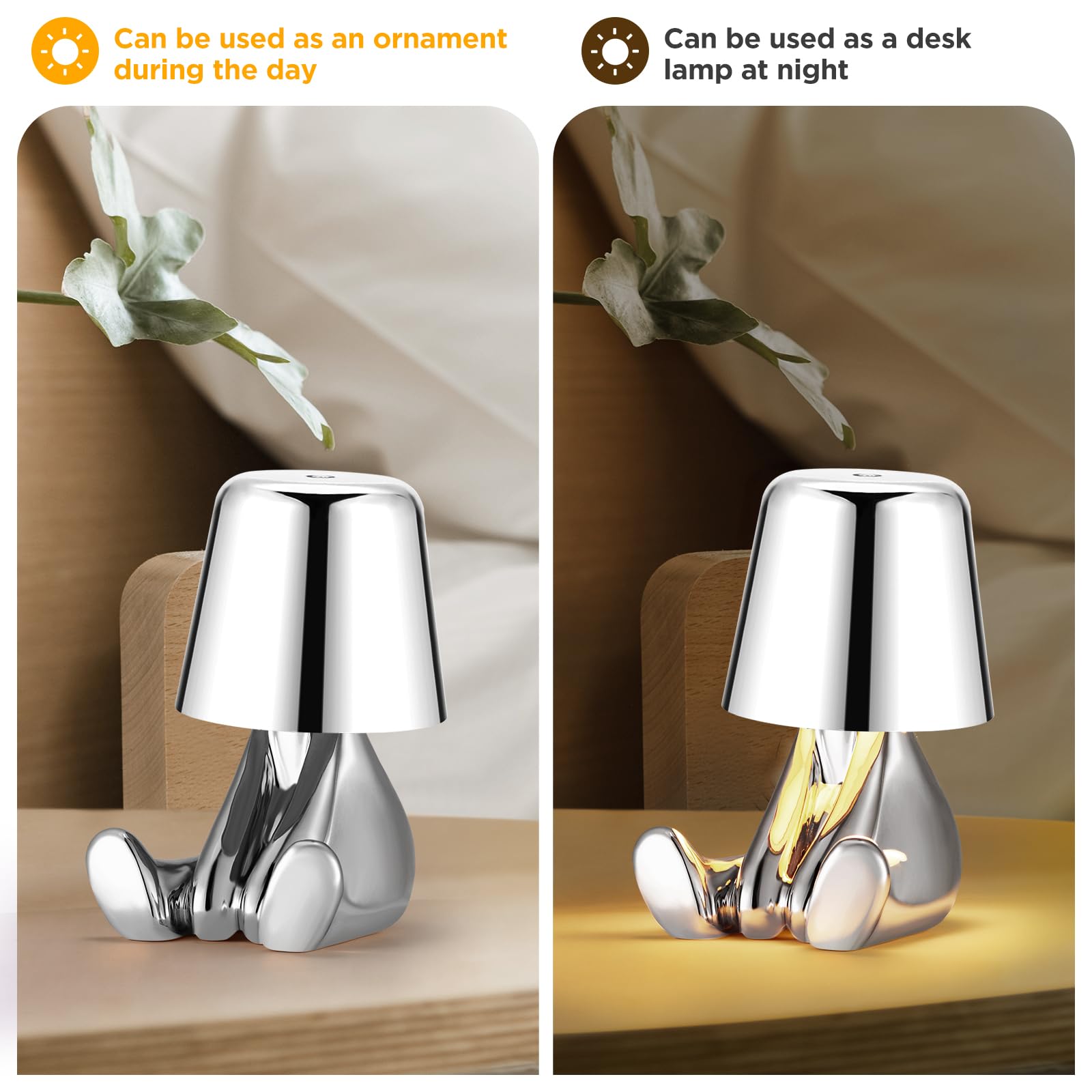 Lampe Chevet Tactile Sculpture Homme Doré - Veilleuse LED 3 Couleurs Intensité Variable Décoration Luxe Moderne