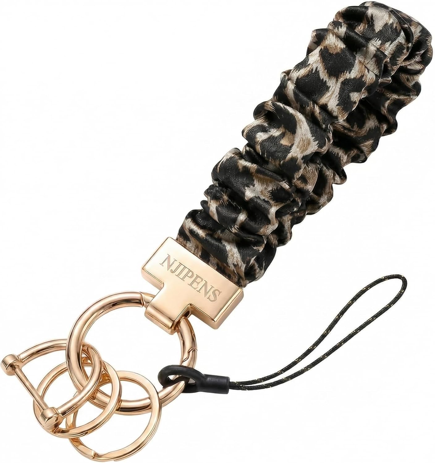 NJIPENS Stretchy Scrunchie Keychain Wristlet with D Ring, Elastic Car Key Holder Bracelet Wrist Lanyard for Women Men