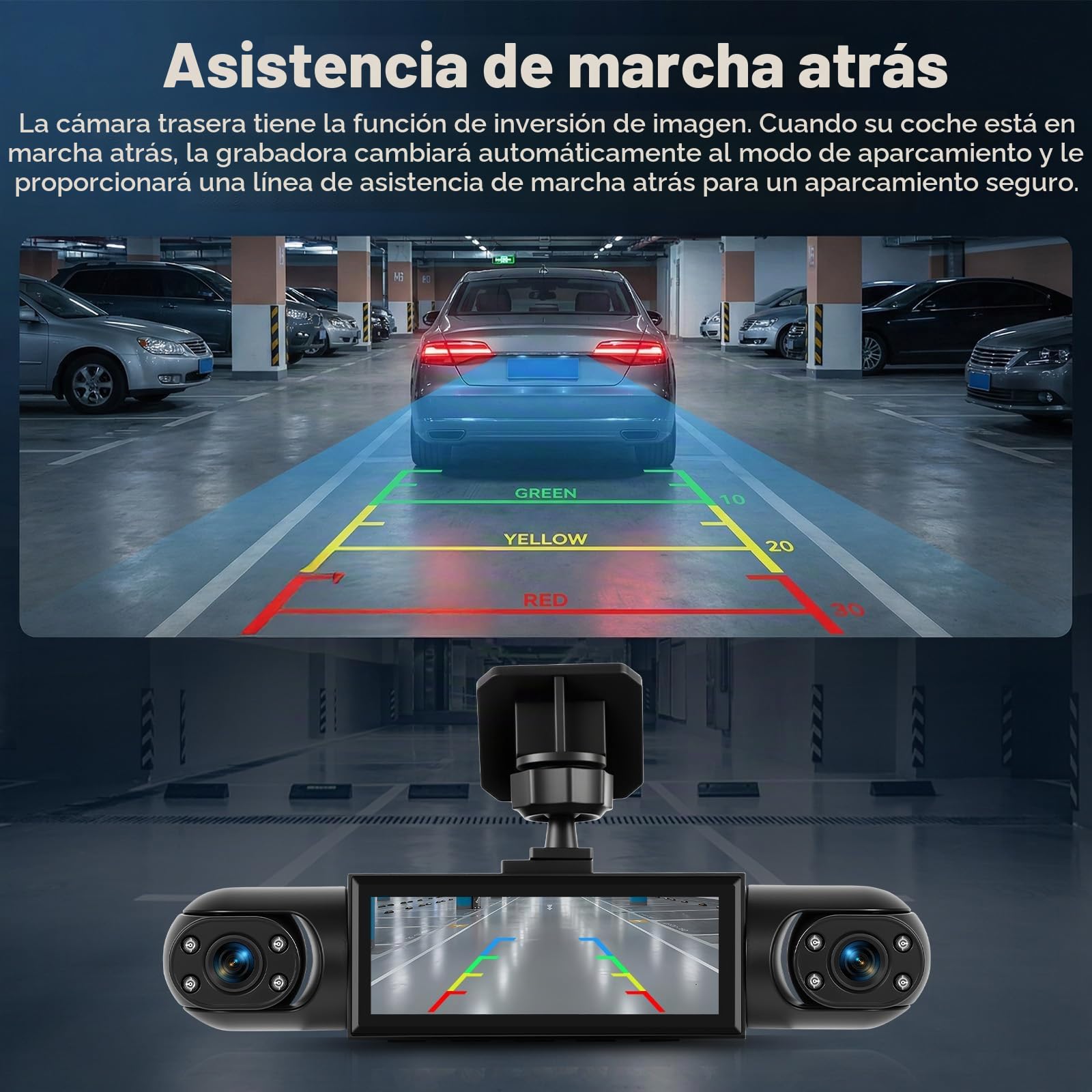 SIXTOP Cámara de Salpicadero 3,16 pulgadas con 4 Cámaras, Resolución Full HD 1080P Visión Envolvente 360° Detección Movimiento Visión Nocturna Función Marcha Atrás Gran Angular 150° Grabación en Bucle