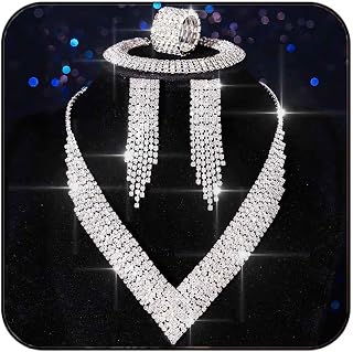 Bridal Wedding Jewelry Set Silver Rhinestones Bride Wedding Necklace Earring Bracelet Ring Sets Prom Necklaces for Women