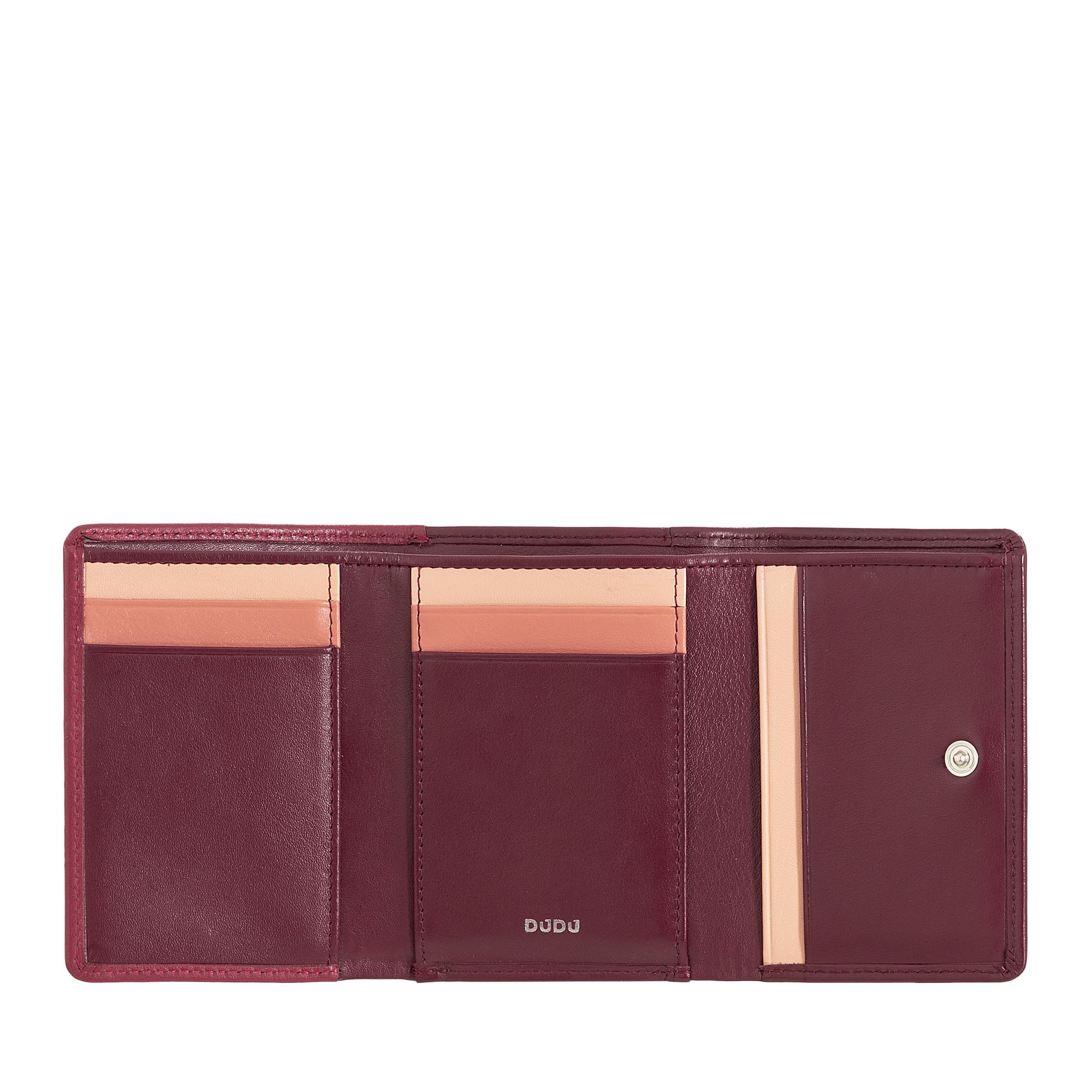 DUDU Portafoglio Donna Piccolo in Pelle RFID con Portamonete a Clic Clac Compatto 6 Porta Carte Tessere Burgundy