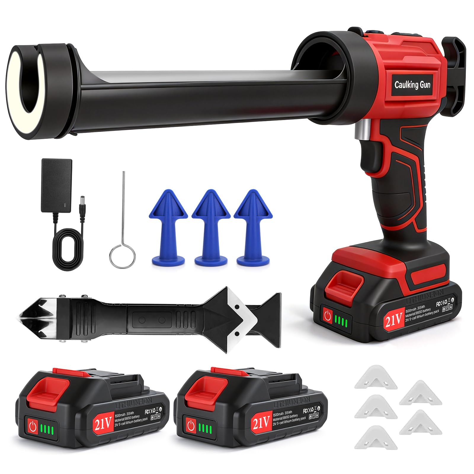 Pistola Selladora Inalámbrica 21V, 2940N y 2 Baterías | 4 velocidades ajustables, LED, sistema antigoteo automático para cartuchos rígidos estándar de 300 ml de silicona o sellador