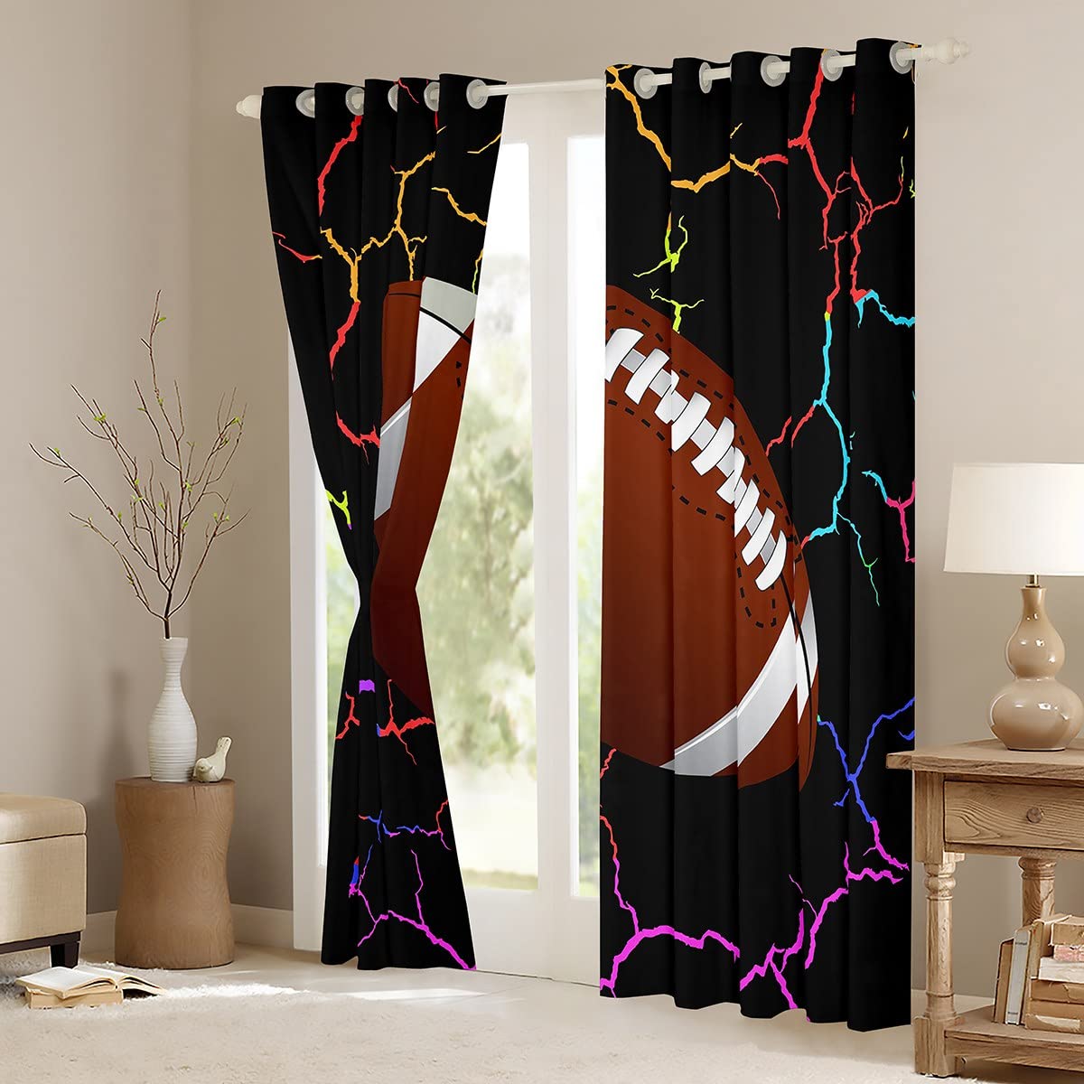 Kurtyna piłkarska rugby sporty zaciemnianie zasłony okienne do sypialni piłka nożna gra zasłony zaciemniające (30%-50%) tęcza geometria plaster miodu dekoracje okienne szer. 46 x dł. 54